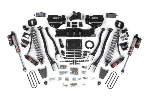 BDS Suspension - BDS1673PES | BDS Suspension 4 Inch Lift Kit With 4 Link For Dodge Ram 3500 4WD | Diesel, Fox 2.5 Coil-Over Conversion Performance Elite, Rear Lift 2 Inch Block Kit Lift With Overload, Front Rubber Bump Stop, 8 Bolt Indexing Ring