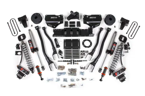 BDS Suspension - BDS1691PESB | BDS Suspension 6 Inch Lift Kit With 4 Link For Ram 3500 4WD | Diesel, Fox 2.5 Coil-Over Conversion Performance Elite, Rear Lift 5 Inch Block Kit With Overload, Front Fox 2.0 Hydro Bump Stop, 6 Bolt Indexing Ring