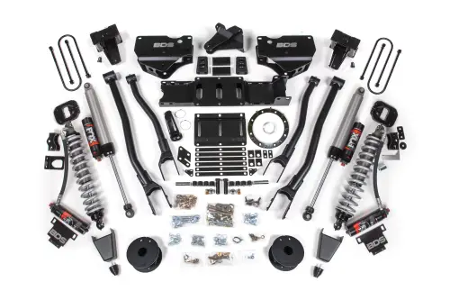 BDS Suspension - BDS1693PES | BDS Suspension 6 Inch Lift Kit With 4 Link For Ram 3500 4WD | Diesel, Fox 2.5 Coil-Over Conversion Performance Elite, Rear Lift 5 Inch Block Kit With Overload, Front Rubber Bumper Stop, 8 Bolt Indexing Ring