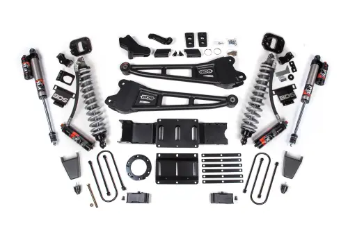 BDS Suspension - BDS1704PES | BDS Suspension 4 Inch Lift Kit With Radius Arm For Ram 3500 4WD | Diesel, Fox 2.5 Coil-Over Conversion Performance Elite, Rear Lift 2 Inch Block Kit Without Overload, Front Rubber Bump Stop, 6 Bolt Indexing Ring