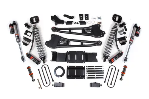 BDS Suspension - BDS1704PESB | BDS Suspension 4 Inch Lift Kit With Radius Arm For Ram 3500 4WD | Diesel, Fox 2.5 Coil-Over Conversion Performance Elite, Rear Lift 2 Inch Block Kit Without Overload, Front Fox 2.0 Hydro Bump Stop, 6 Bolt Indexing Ring
