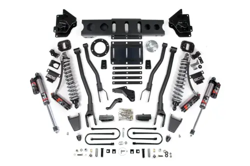 BDS Suspension - BDS1776PES | BDS Suspension 4 Inch Lift Kit With 4 Link For Ram 3500 4WD | Diesel, Fox 2.5 Coil-Over Conversion Performance Elite, Front Rubber Bump Stop, 6 Bolt Indexing Ring