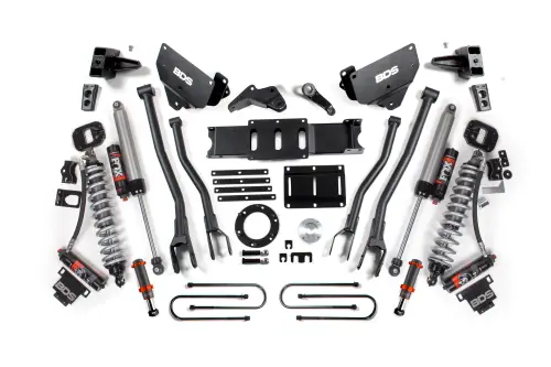 BDS Suspension - BDS1782PESB | BDS Suspension 6 Inch Lift Kit With 4 Link For Ram 3500 4WD Diesel | Fox 2.5 Coil-Over Conversion Performance Elite, Front Fox 2.0 Hydro Bump Stop, 6 Bolt Indexing Ring