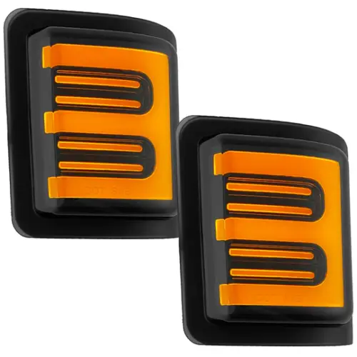 Recon Truck Accessories - 264140BKS | RECON Side Mirror Lenses (2-Piece Set) Ultra High Power Amber Running Lights & Scanning Amber Turn Signals Smoked Lens (2008-2016 F250, F350 Super Duty)