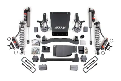 BDS Suspension - BDS184PES | BDS Suspension 4 Inch Lift Kit For Chevrolet Silverado Or GMC Sierra 1500 4WD | Fox 2.5 Performance Elite Coil-Over Shocks With DSC Reservoir Adjuster, Rear Block Kit, Fox 2.5 Performance Elite Shocks With DSC Reservoir Adjuster