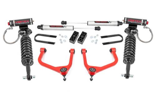 Rough Country - 28257RED_A | Rough Country 3.5 Inch Lift Kit For Chevrolet Silverado 1500 2WD/4WD | Red Finish Control Arm, Factory Rear Mono Leaf Spring, Vertex Coilovers With V2 Rear Shocks