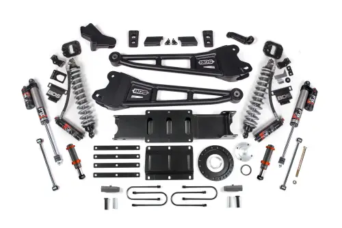 BDS Suspension - BDS2131PESB | BDS Suspension 4 Inch Lift Kit With Radius Arm For Ram 3500 4WD | Fox 2.5 Performance Elite Coil Over Conversion, Front Fox 2.0 Hydro Bump Stop, Indexing Ring 8 Bolt