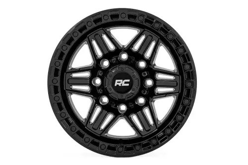 Rough Country - 76170914 | Rough Country 76 Series Wheel | Simulated Beadlock / Gloss Black / 17x9 / 5x5.5 / 0mm