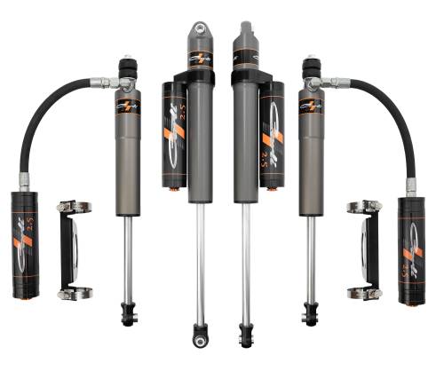 Carli Suspension - CS-FLVLSPKG-CS25RR-B | Carli Suspension Pathfinder 2.5 Level Height Shock Package For Ford F-250/F-350 | Gas, Resi Mounts Included