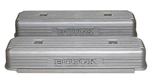 PML Covers - 11080-2-AC | PML Cover BUICK Nailhead V8, Fins And Vintage Script Vale Covers For Buick 264, 322, 364, 401 & 425 Engines | Natural As-Cast Finish