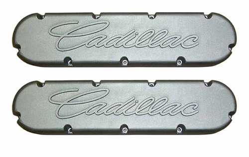 PML Covers - 7872-8-AC | PML Cover Valve Covers For CADILLAC 368, 425, 472, 500, Raised Script | Natural As-Cast Finish