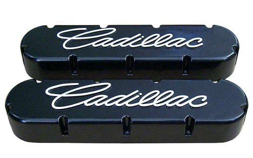 PML Covers - 7872-8-BK | PML Cover Valve Covers For CADILLAC 368, 425, 472, 500, Raised Script | Black Powder Coat Finish