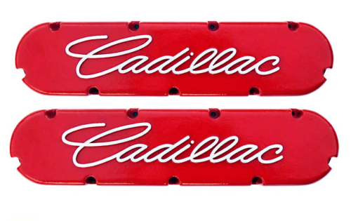 PML Covers - 7872-8-R | PML Cover Valve Covers For CADILLAC 368, 425, 472, 500, Raised Script | Red Powder Coat Finish