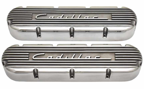PML Covers - 11163-P | PML Cover Valve Covers For CADILLAC 368, 425, 472, 500, 1949 Script and Fins | Polish Finish