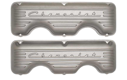PML Covers - 10651-AC | PML Cover Valve Cover For CHEVROLET 348, 409, Raised Script and Fins | Natural As-Cast Finish
