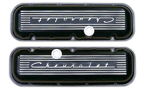 PML Covers - 9739-BK | PML Cover Valve Covers For Chevy Big Block, 396, 427, 454, 502, CHEVROLET Script, Tall |  Black Powder Coat Finish