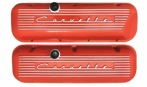 PML Covers - 9096-OR | PML Cover Valve Covers For Chevy Big Block, 396, 427, 454, 502, CHEVROLET Script | Orange Powder Coat Finish