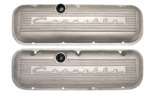 PML Covers - 11042-AC | PML Cover Valve Covers For Chevy Big Block, 396, 427, 454, 502, CHEVROLET Script, Tall | Natural As-Cast Finish