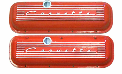PML Covers - 11042-OR | PML Cover Valve Covers For Chevy Big Block, 396, 427, 454, 502, CHEVROLET Script, Tall | Orange Powder Coat Finish
