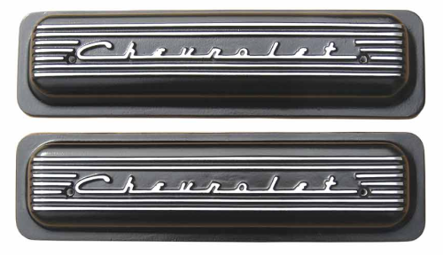 PML Covers - 11040-BK | PML Cover Valve Covers Center Bolt, CHEVROLET Script And Fins For Chevy Small Block, GM Generation II LT1 and LT4 Engines | Black Powder Coat Finish