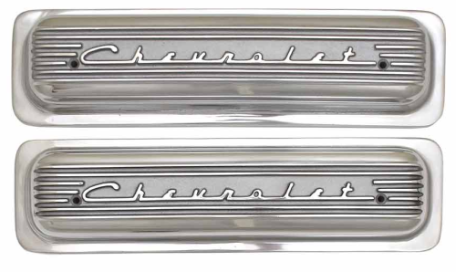 PML Covers - 11040-P | PML Cover Valve Covers Center Bolt, CHEVROLET Script And Fins For Chevy Small Block, GM Generation II LT1 and LT4 Engines | Polish Finish
