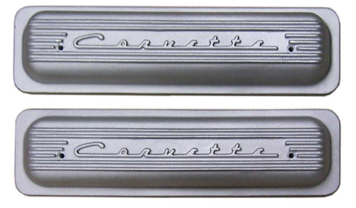 PML Covers - 11041-AC | PML Cover Valve Covers Center Bolt, CORVETTE Script And Fins For Chevy Small Block, GM Generation II LT1 and LT4 Engines | Natural As-Cast Finish