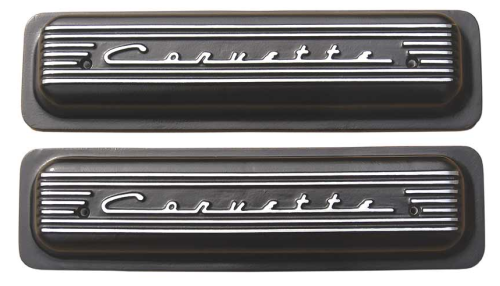 PML Covers - 11041-BK | PML Cover Valve Covers Center Bolt, CORVETTE Script And Fins For Chevy Small Block, GM Generation II LT1 and LT4 Engines | Black Powder Coat Finish