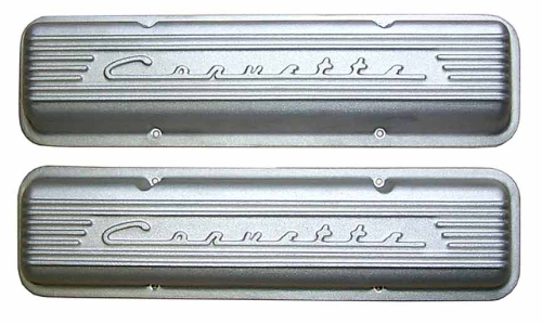 PML Covers - 11026-AC | PML Cover Valve Covers Chevy Small Block, 265, 283, 327, 350 & 400 Engines, CORVETTE Script & Fins | Natural As-Cast Finish