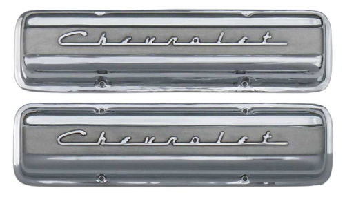 PML Covers - 11106H-P | PML Cover Valve Covers Chevy Small Block, 265, 283, 327, 350 & 400 Engines, CHEVROLET Script | Polish Finish, With Machined Holes