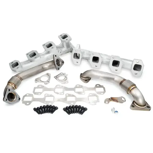 Pacific Performance Engineering - 116111035 | PPE Performance High-Flow Exhaust Manifold and Up-Pipe Kit Silver Ceramic Coating (2001-2004 Silverado, Sierra 2500 HD, 3500 HD 6.6L td FED/2001 CA)