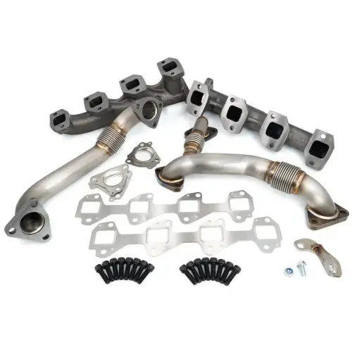 Pacific Performance Engineering - 116111200 | PPE Performance High-Flow Exhaust Manifold and Up-Pipe Kit Raw (2002-2004 Silverado, Sierra 2500 HD, 3500 HD 6.6L td CA LB7)
