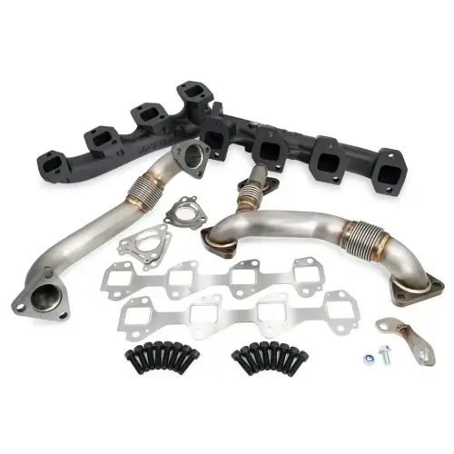 Pacific Performance Engineering - 116111220 | PPE Performance High-Flow Exhaust Manifold and Up-Pipe Kit Black Ceramic Coating (2002-2004 Silverado, Sierra 2500 HD, 3500 HD 6.6L td CA LB7)