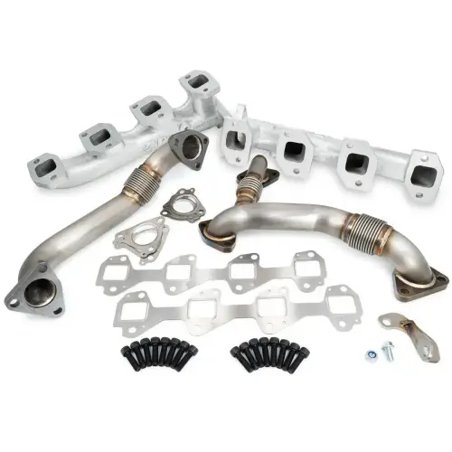 Pacific Performance Engineering - 116111235 | PPE Performance High-Flow Exhaust Manifold and Up-Pipe Kit Silver Ceramic Coating (2002-2004 Silverado, Sierra 2500 HD, 3500 HD 6.6L td CA LB7)