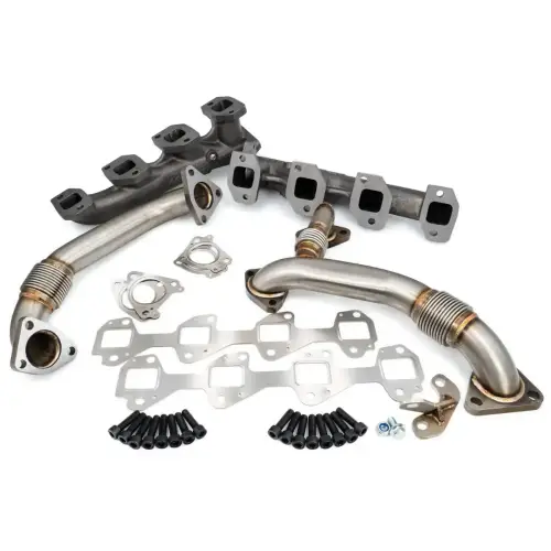 Pacific Performance Engineering - 116111400 | PPE Performance High-Flow Exhaust Manifold and Up-Pipe Kit Raw (2004.5-2005 Silverado, Sierra 2500 HD, 3500 HD 6.6L td)