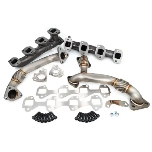 Pacific Performance Engineering - 116111800 | PPE Performance Duramax High-Flow Exhaust Manifold and Up-Pipe Kit Raw (2007.5-2010 Silverado, Sierra 2500 HD, 3500 HD 6.6L td)