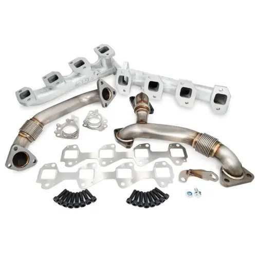 Pacific Performance Engineering - 116111835 | PPE Performance Duramax High-Flow Exhaust Manifold and Up-Pipe Kit Silver Ceramic Coating (2007.5-2010 Silverado, Sierra 2500 HD, 3500 HD 6.6L td)