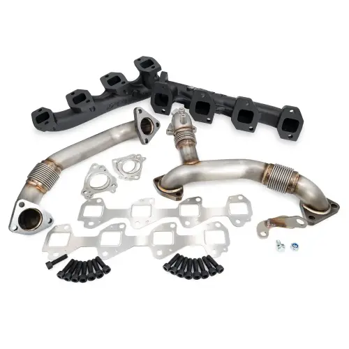 Pacific Performance Engineering - 116112020 | PPE Performance High-Flow Exhaust Manifold and Up-Pipe Kit Black Ceramic Coating (2011-2016 Silverado, Sierra 2500 HD, 3500 HD 6.6L td)