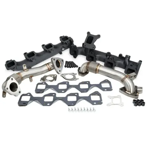 Pacific Performance Engineering - 116112520 | PPE Performance High-Flow Exhaust Manifold and Up-Pipe Kit Black Ceramic Coating (2017-2025 Silverado, Sierra 2500 HD, 3500 HD 6.6L td)