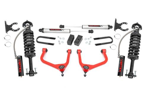 Rough Country - 28857RED_A | Rough Country 3.5 Inch Lift Kit GMC Sierra 1500 2WD/4WD | Red Finish Control Arm, Factory Rear Mono-Leaf Spring, Vertex Coilovers With V2 Rear Shocks
