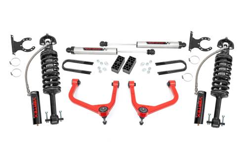 Rough Country - 28257RED_A | Rough Country 3.5 Inch Lift Kit For Chevrolet Silverado 1500 2WD/4WD | Red Finish Control Arm, Factory Rear Mono Leaf Spring, Vertex Coilovers With V2 Rear Shocks