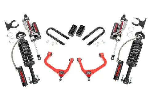 Rough Country - 110450RED | Rough Country 3.5 Inch Lift Kit For Chevrolet Silverado 1500 | Red Finish, Rear Multi Leaf Spring, Vertex Coilovers With Vertex Shocks