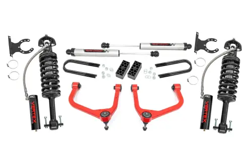 Rough Country - 110457RED | Rough Country 3.5 Inch Lift Kit For Chevrolet Silverado 1500 2WD | Red Finish Control Arm, Rear Multi Leaf Spring, Vertex Coilovers With V2 Rear Shocks