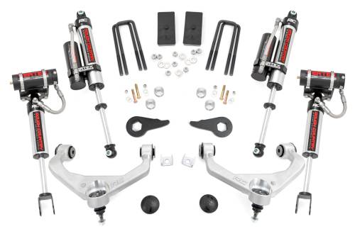 Rough Country - 97550 | Rough Country 3.5 Inch Lift Kit For Chevrolet Silverado/GMC Sierra 2500HD/3500HD 2WD/4WD | Factory Rear Overload Springs, Aluminum Finish Control Arm, Vertex Reservoir Shocks