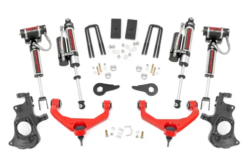 Rough Country - 97650RED | Rough Country 3.5 Inch Lift Kit For Chevrolet Silverado / GMC Sierra 2500 HD & 3500 HD 2WD/4WD | No Factory Rear Overloads, Red Arm Finish, Vertex Reservoir Shocks