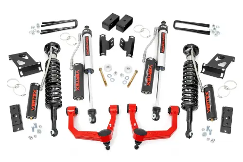 Rough Country - 74250RED | Rough Country 3.5 Inch Lift Kit For Toyota Tacoma 2WD/4WD | Red Finish Arm, Vertex Coilovers With Vertex Shocks