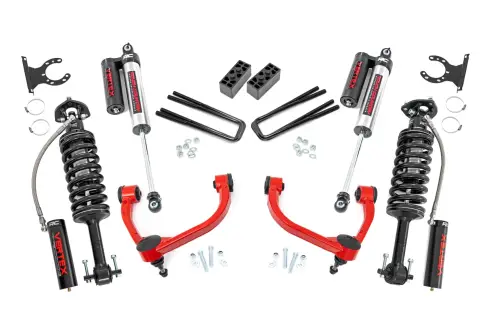 Rough Country - 54550RED | Rough Country 3 Inch Lift Kit For Ford F-150 4WD (2014-2020) | Red Finish, Vertex Coilovers & Shocks