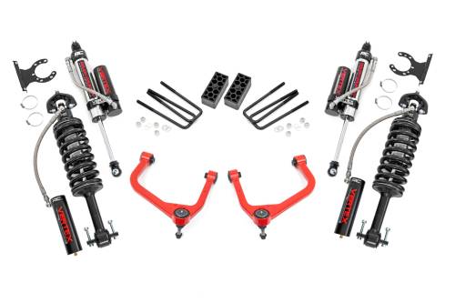 Rough Country - 29550RED | Rough Country 3.5 Inch Lift Kit With Red Control Arms Vertex Coilovers / Vertex Rear Shocks (2019-2024 Silverado 1500 2WD/4WD | Multi Leaf Springs)