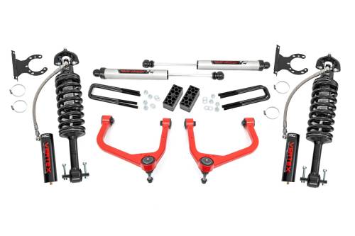 Rough Country - 22657RED | Rough Country 3.5 Inch Lift Kit With Red Control Arms Vertex Coilovers / V2 Rear Shocks (2019-2025 Sierra 1500 2WD/4WD | Multi Leaf Springs)