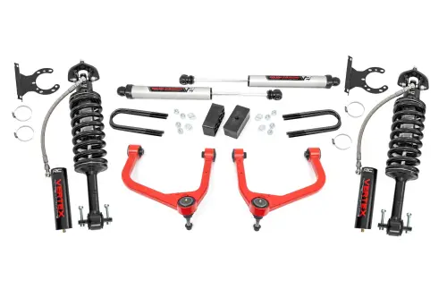 Rough Country - 28857RED | Rough Country 3.5 Inch Lift Kit With Red Control Arms Vertex Coilovers / V2 Rear Shocks (2019-2025 Sierra 1500 2WD/4WD | Mono Leaf Spring)
