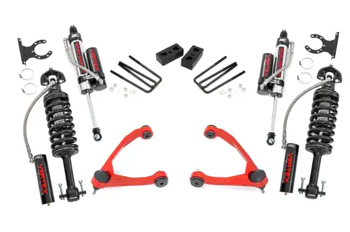 Rough Country - 19850RED | Rough Country 3.5 Inch Lift Kit Chevrolet Silverado / GMC Sierra 1500 (2007-2016) | Red Finish Arm, Vertex Adjustable Coilovers Front And Rear